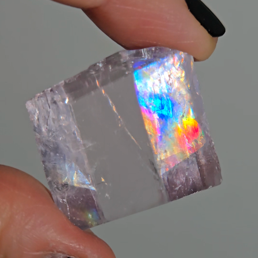 Purple calcite cube with intense rainbows - PC6