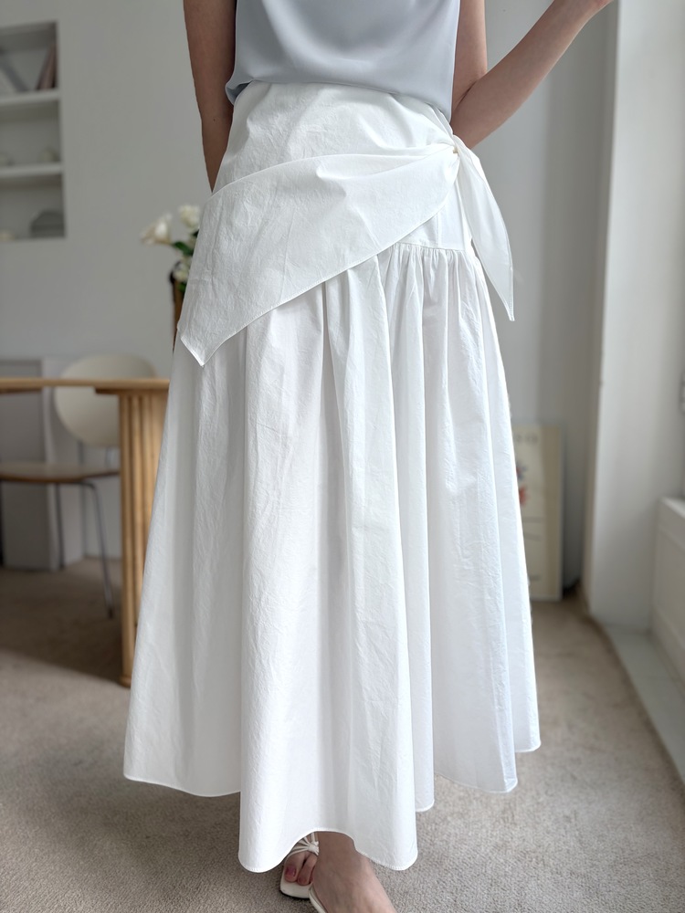 Wrap-Waist Flare Skirt (White)