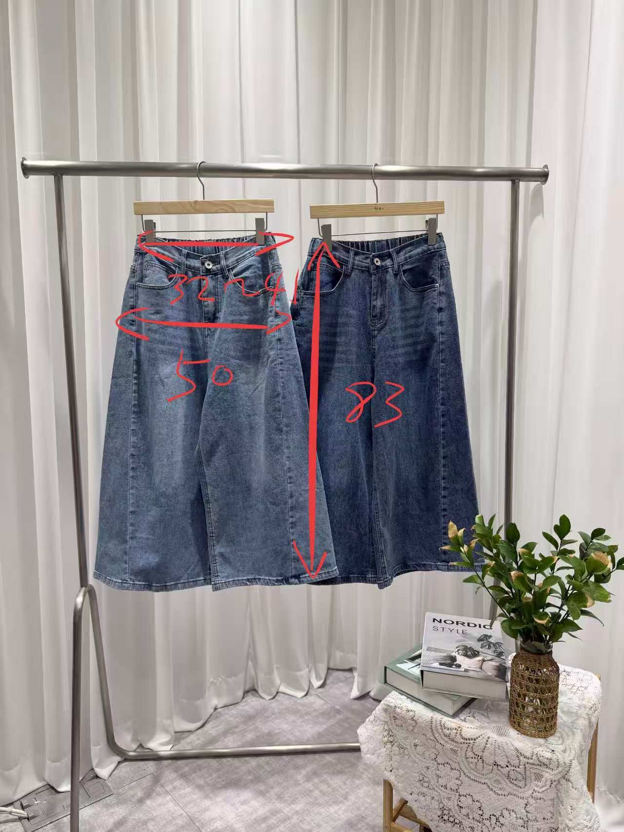 後橡筋腰牛仔八分褲