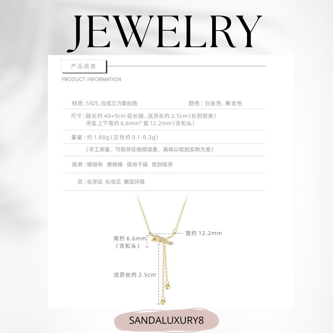 Elegant Silver Bow Necklace with Crystal Pendant  -  SandalLuxury8