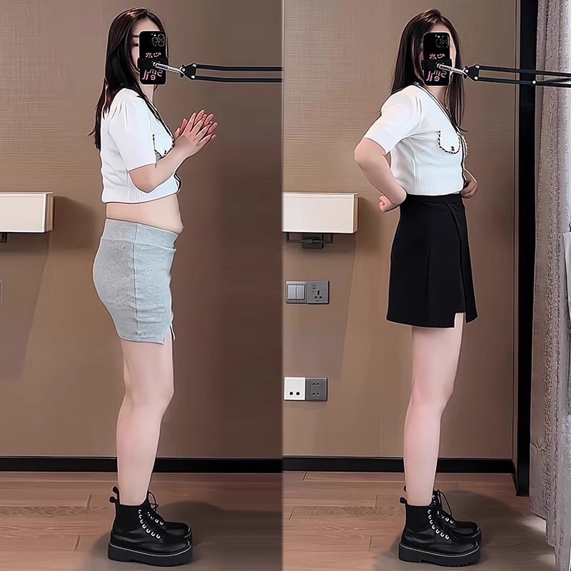 B250(13691) 韩版爆款高腰显瘦遮肉前开角黑短裙 