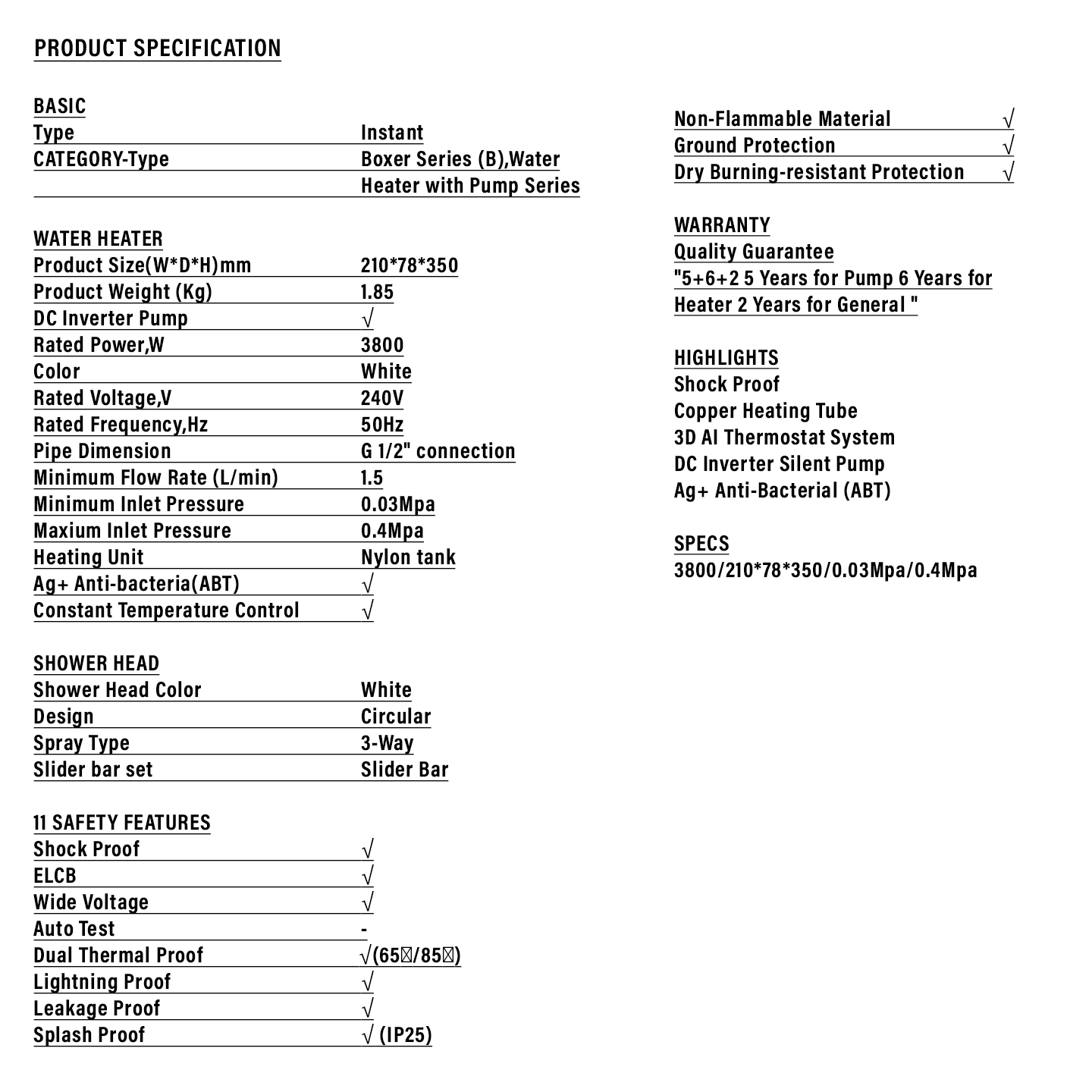 Haier 3.8kW DC Pump Water Heater Silver (EI38M-BP1WS)