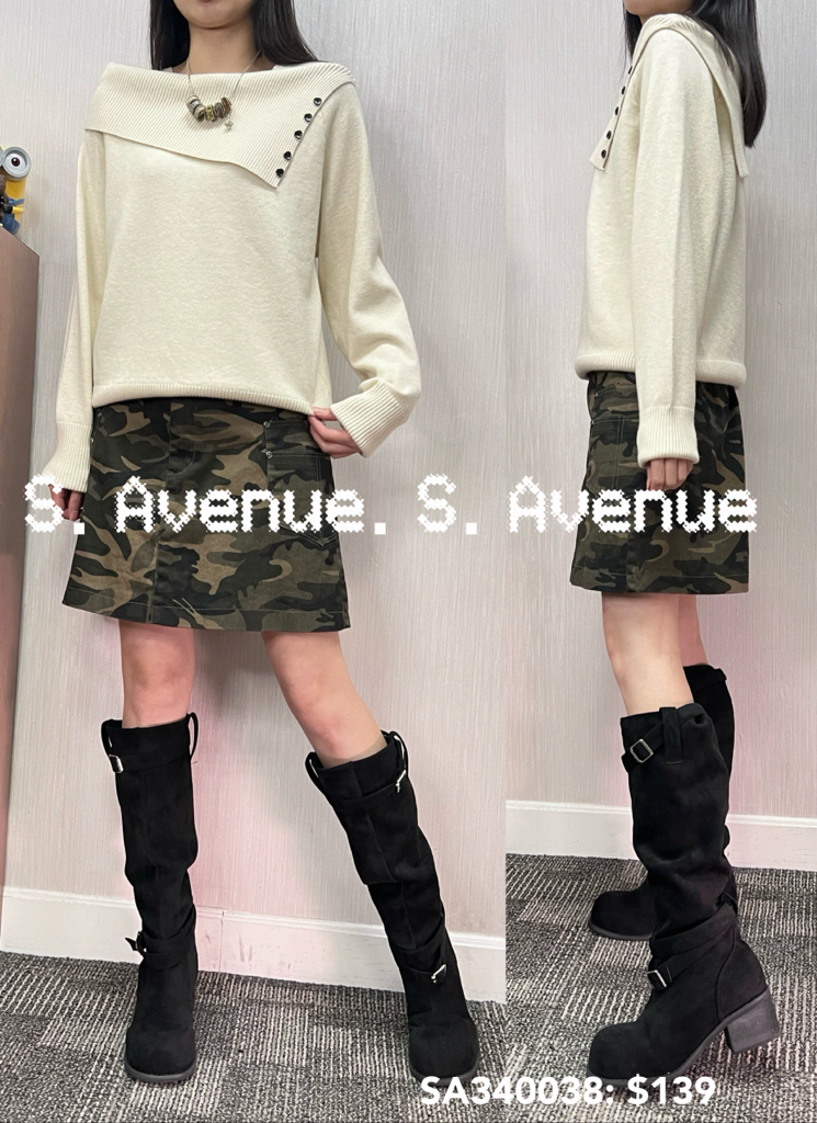 SA340038: 長袖大反領裝飾鈕軟冷top