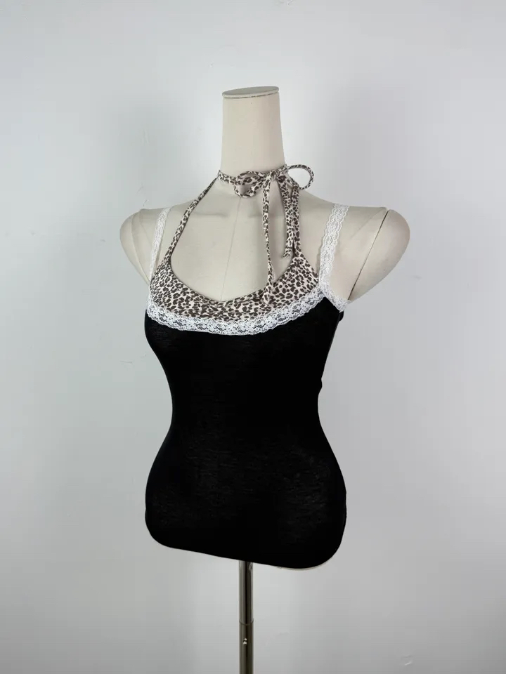 Leopard Patchwork Halter Cami Top