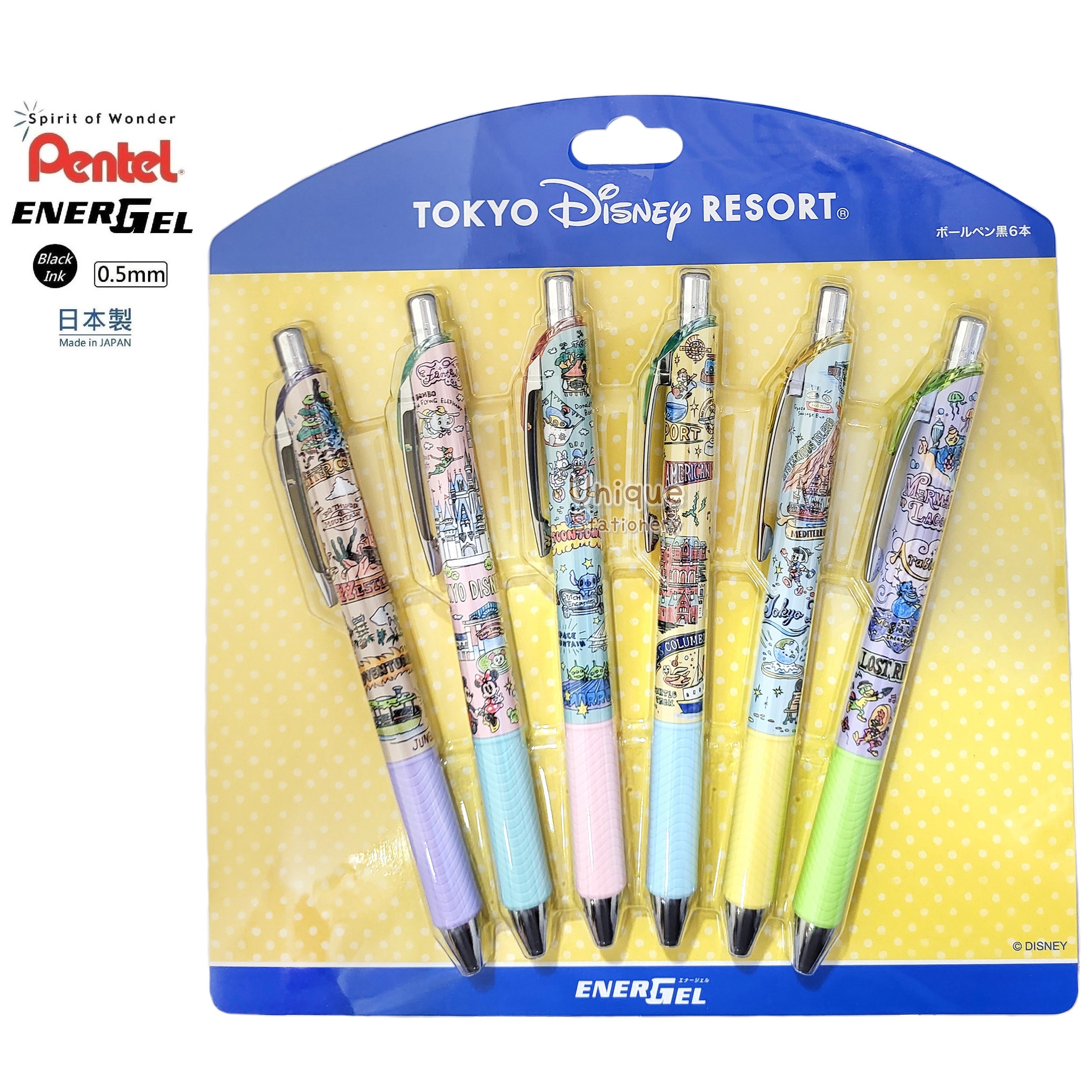 現貨｜【日本 Disney Store 限定】一套6枝 Mickey & Friends 米奇與朋友 日本製 Pentel EnerGel 0.5mm  黑色 啫喱筆 076198