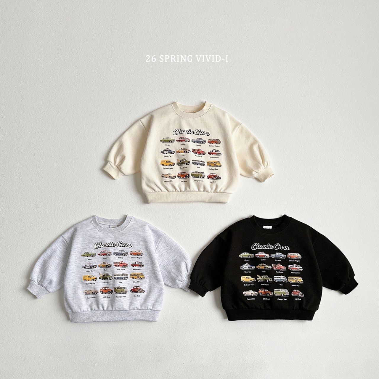 🌸預訂 韓國直送🌸🇰🇷VIVIDI三色迷你車車印花寬鬆衛衣