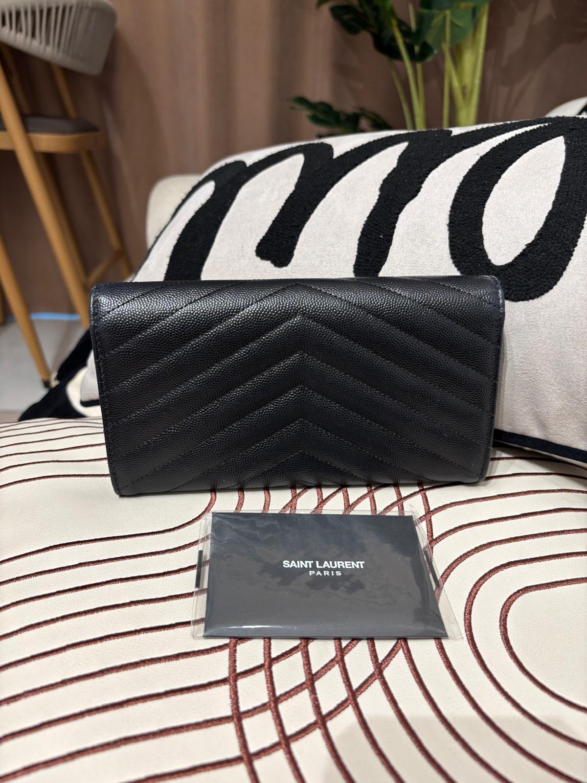 YSL SAINT LAURENT long wallet  Cassandra ysl so black 黑色粒紋小牛皮長銀包 100%Authentic, 98%new ✅certificate ✅box 