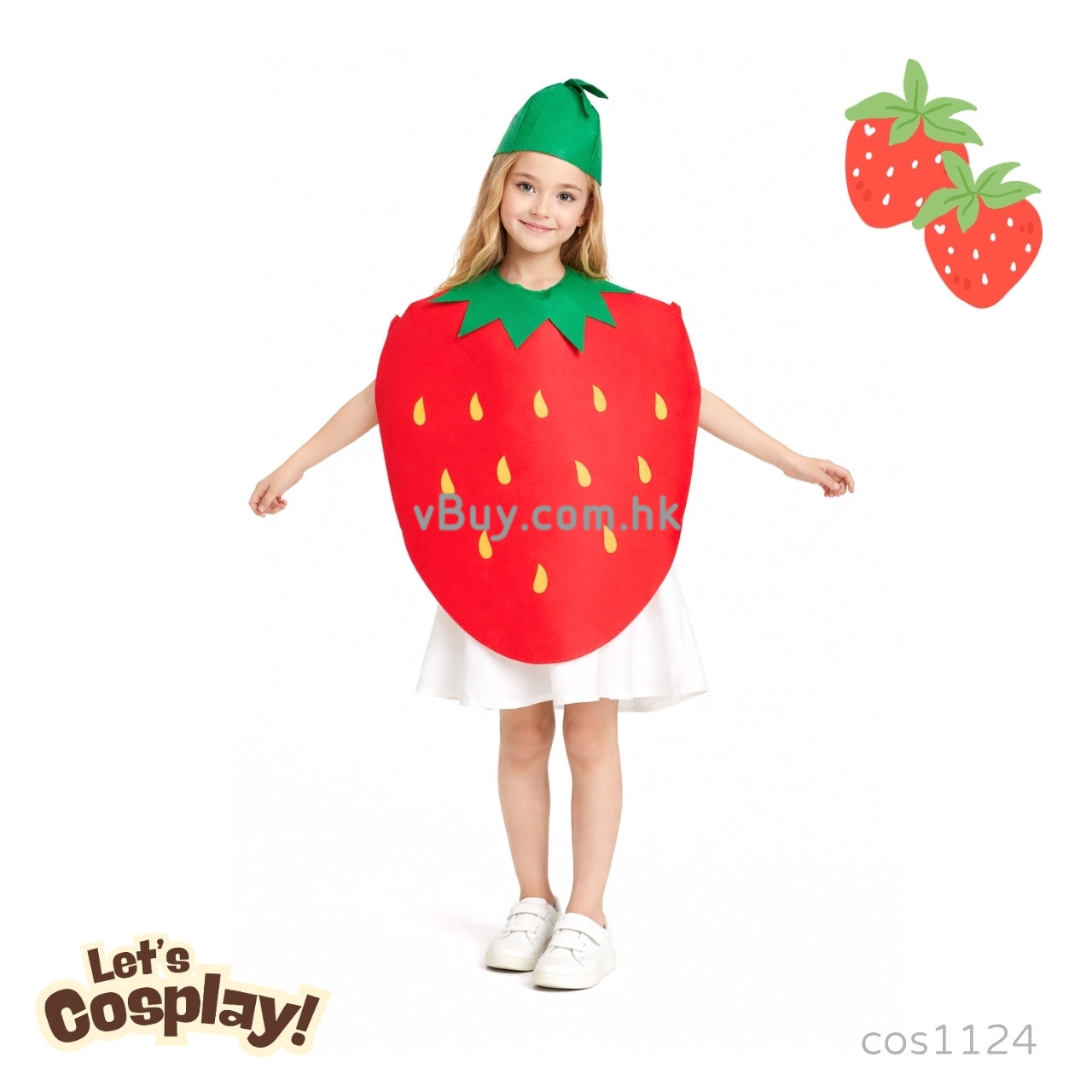 Lets Cosplay 兒童士多啤梨造型服裝 Strawberry Costume Fruit Costume 水果造型服裝 食物主題服裝 童話故事角色扮演服裝 歡迎學校訂購（cos1124）