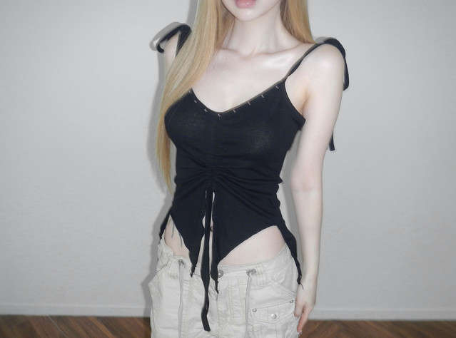 V-Neck Studded Ruched Crop Top