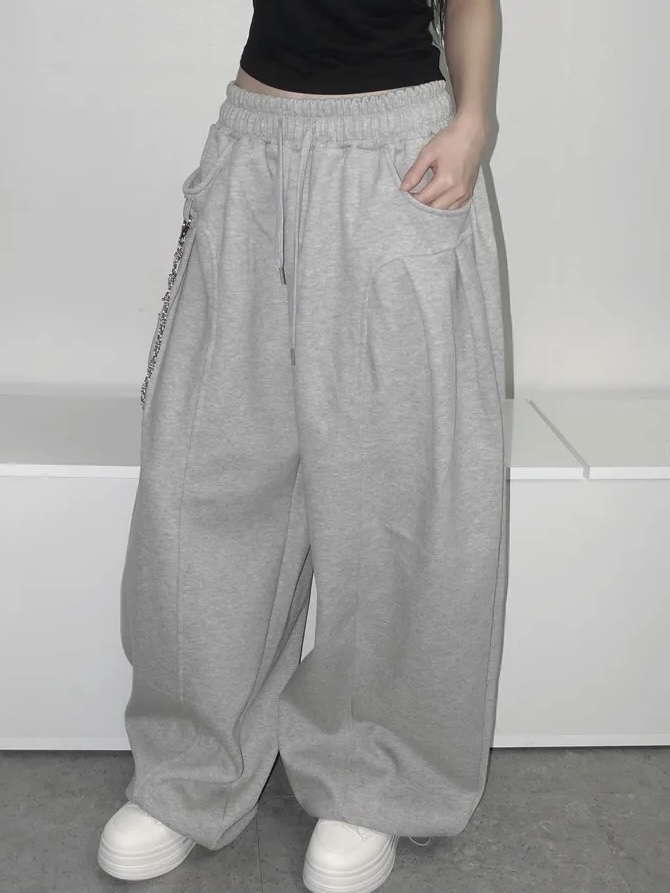 Oversized Curved Wide-Leg Sweatpants(Unisex)