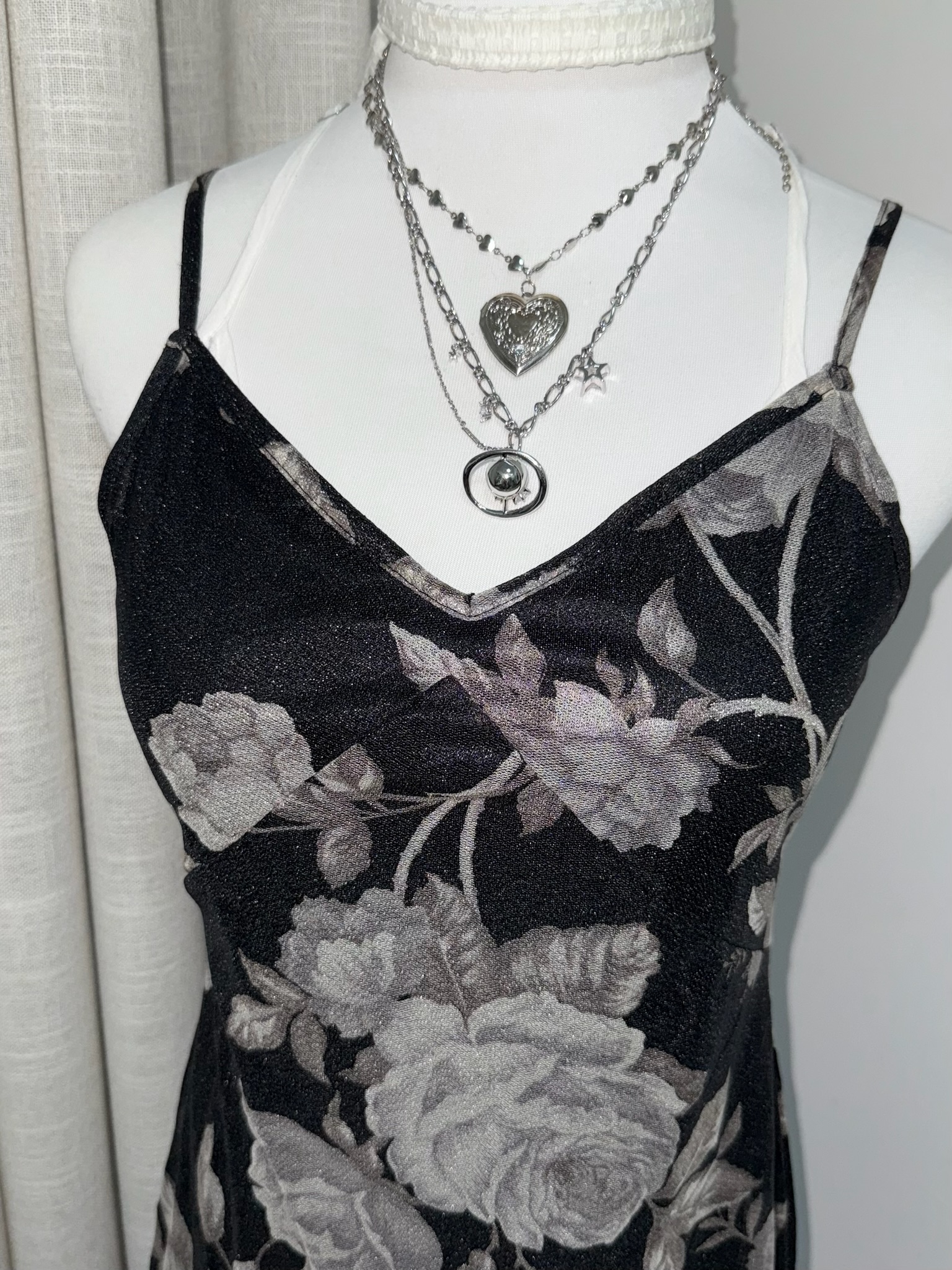 Monochrome Rose Print Cami Dress