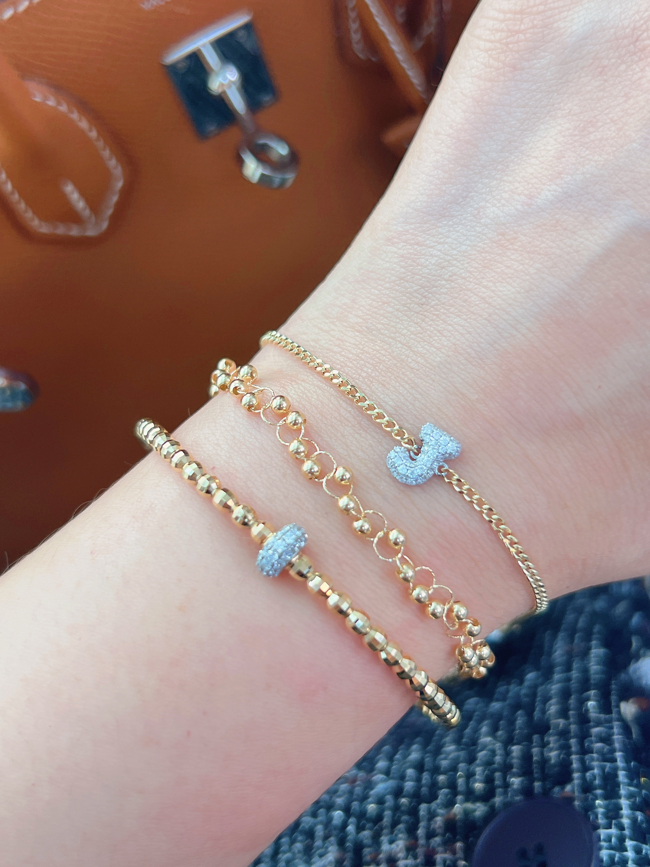 18K Gold Bead & Diamond Stretch Bracelet  N031341