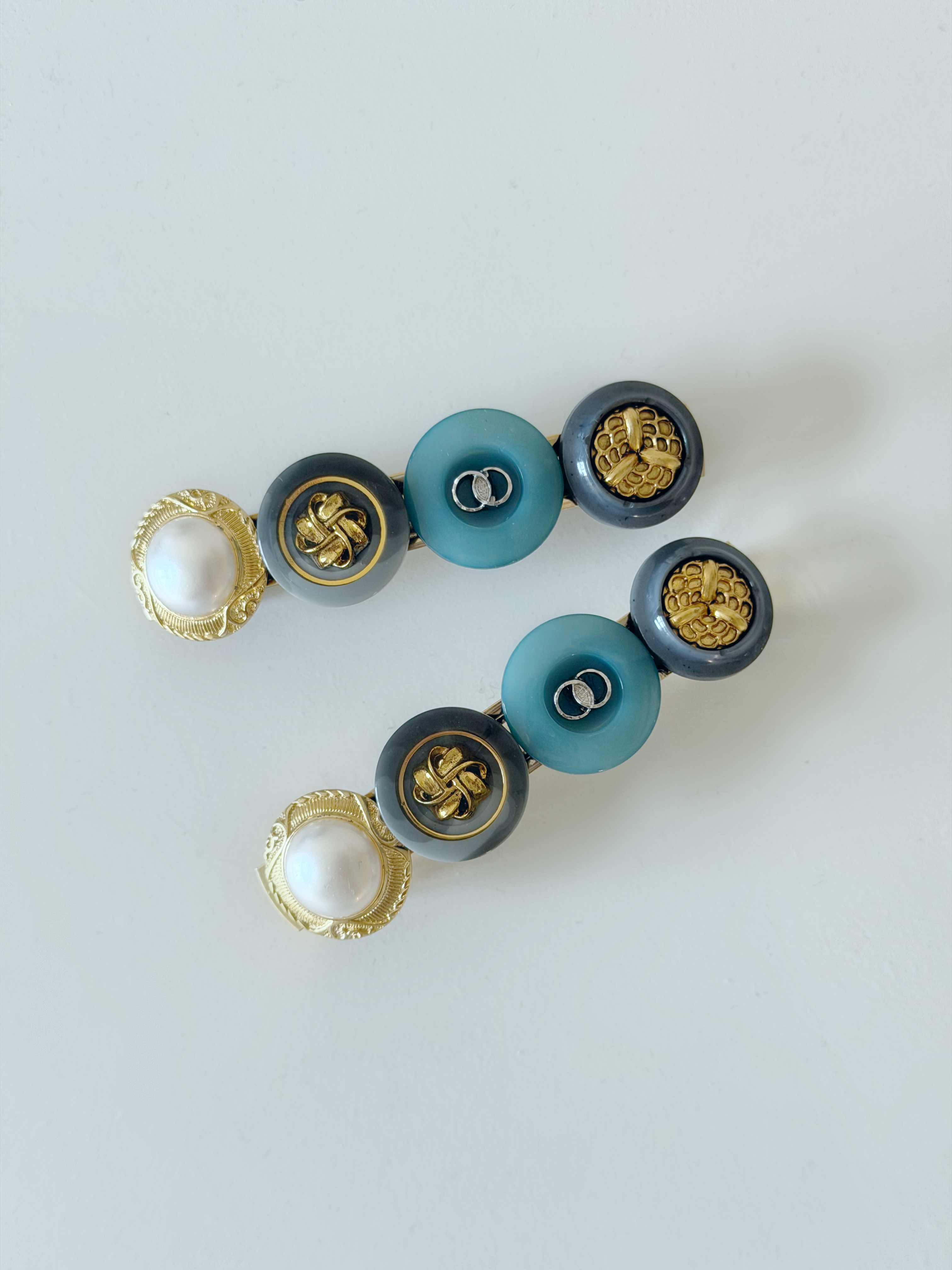 法式復古鈕扣一字彈簧髮夾8cm/2色 *現貨款