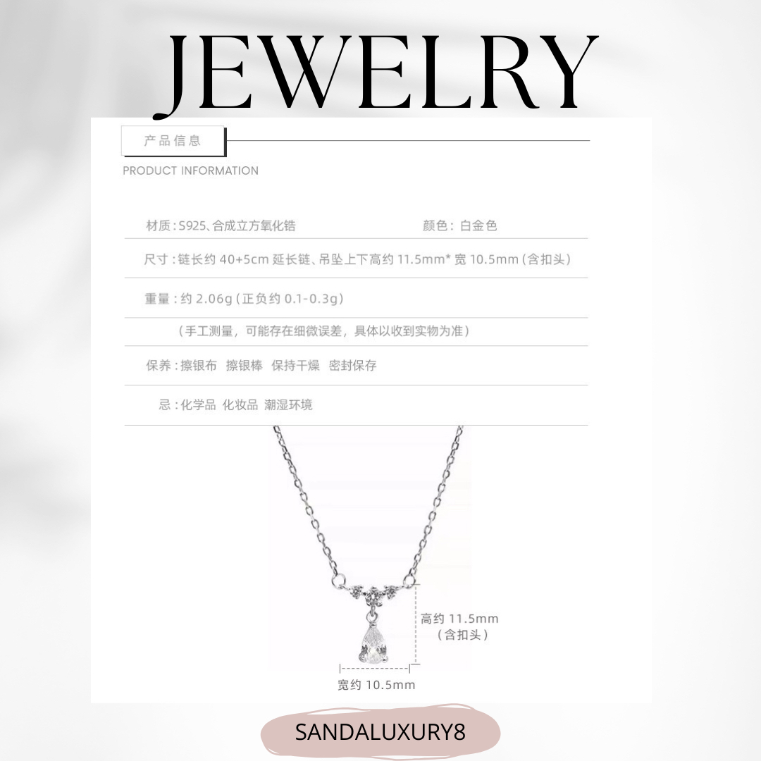 Simple Teardrop Necklace with Cubic Zirconia for Women - Minimalist Everyday Jewelry - Silver Chain  Sandal Luxury 8