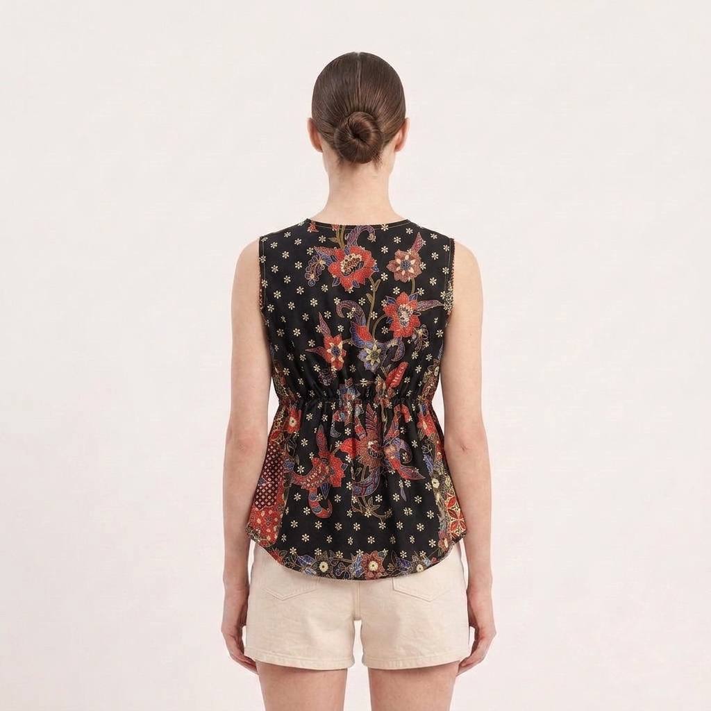 T3430 - Knotted Sleeveless Batik Top 