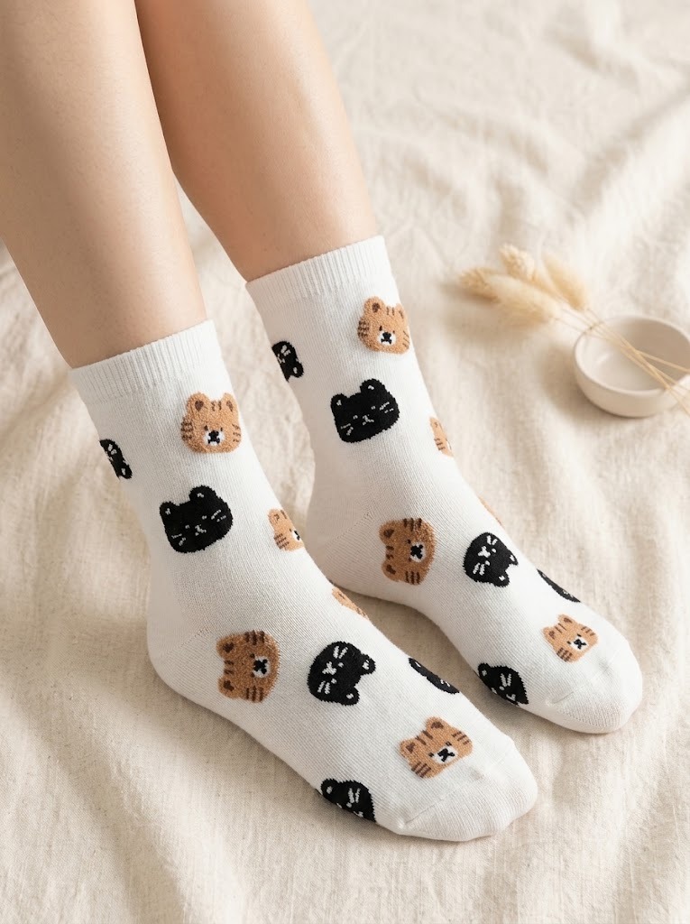 Korean Daily Animal Mid Crew Socks