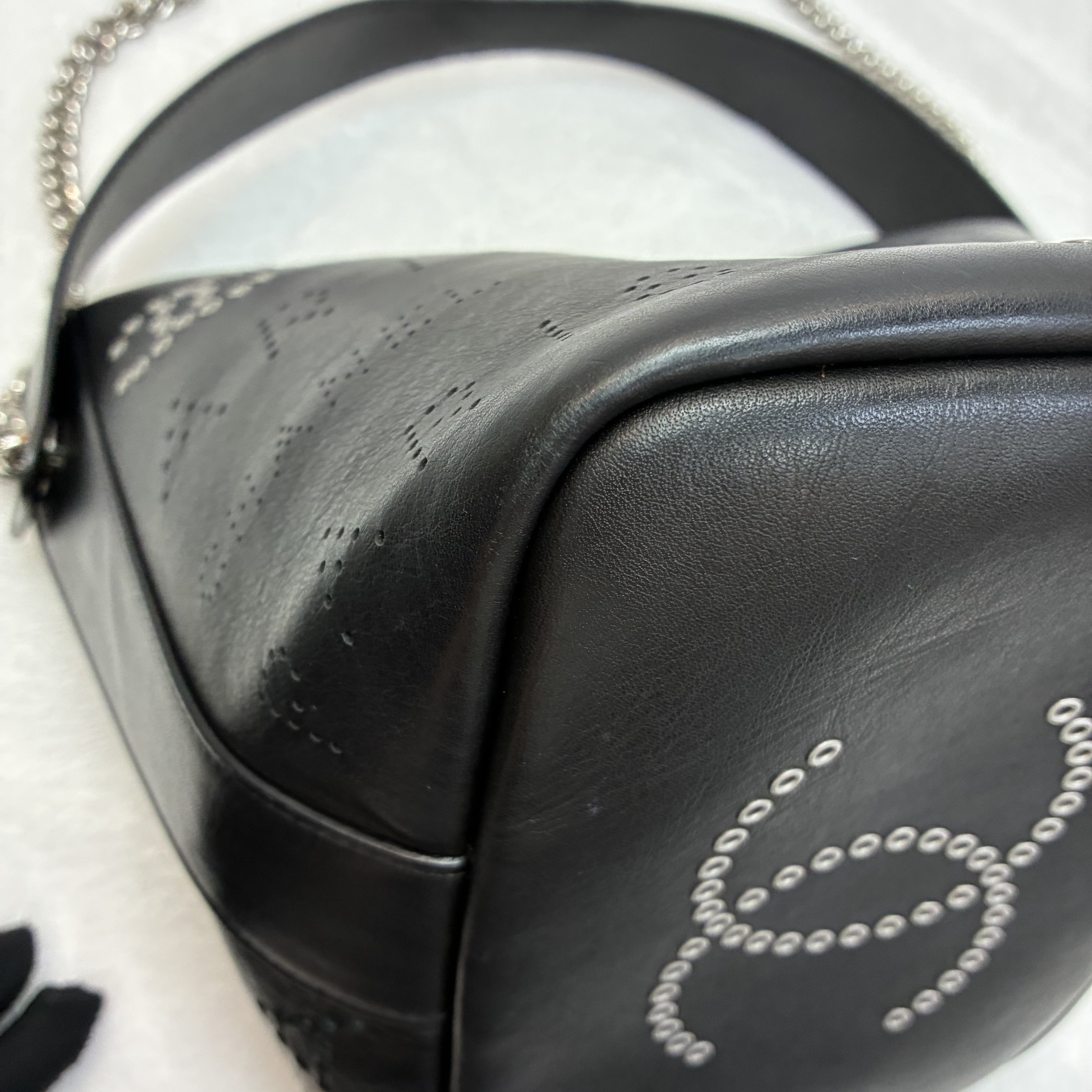 Chanel Small Perforated Calfskin Logo Eyelet Bucket Bag 香奈兒黑色穿孔小牛皮logo眼孔水桶包