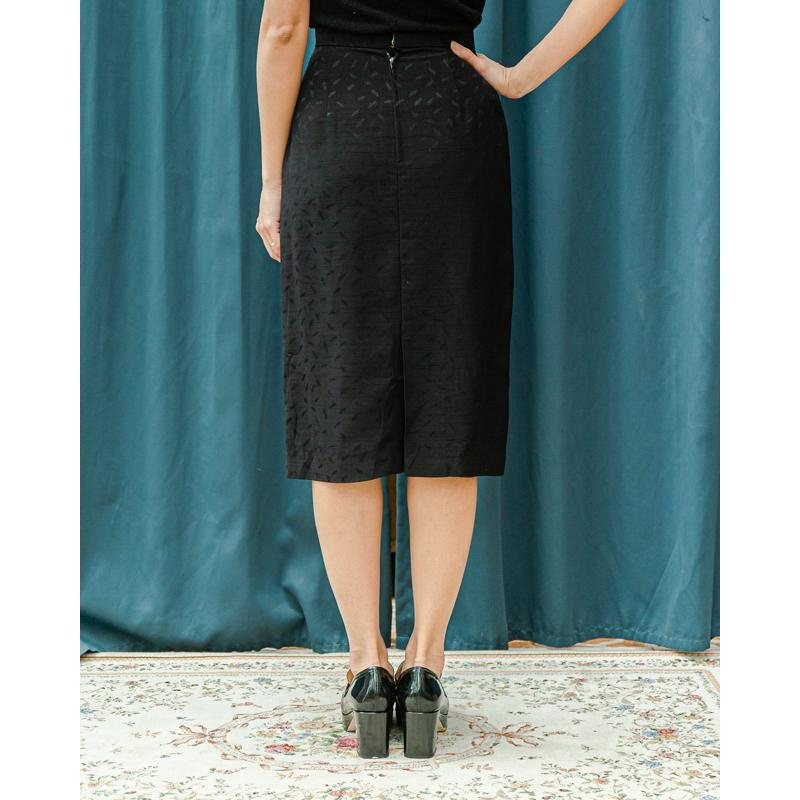 Vintage Japanese Fern Leaf Textured Little Black Skirt - Waist 25"(MT1606-14)