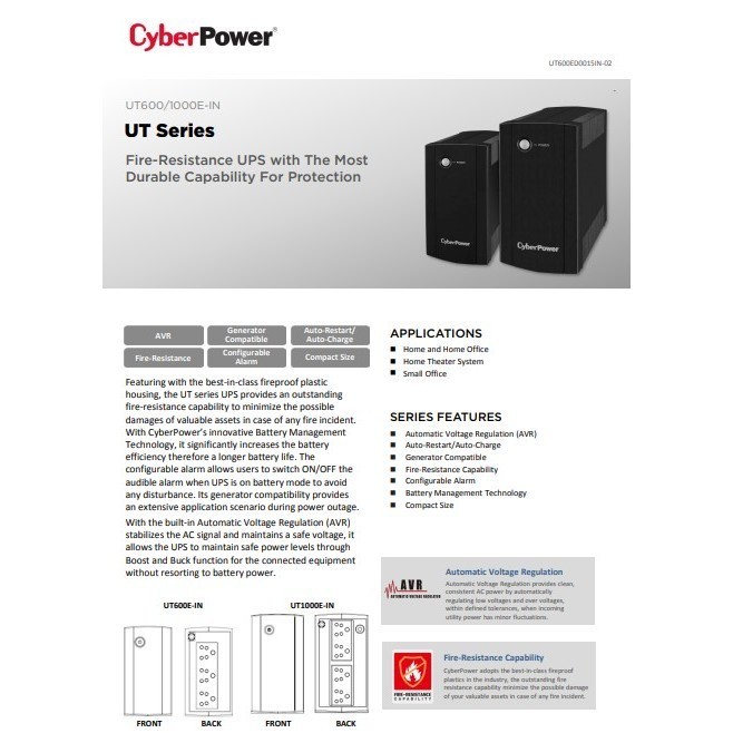 CyberPower BR1000ELCD 1000VA 600W UPS Power Backup Battery AVR for Computer Modem Router Network CCTV PRO700SFC UT800EG