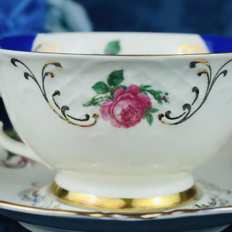 1946-1949 Winterling Germany US Zone Garden Rose and Blue Accented High Raised Pattern Tea Set Duo (MT1681)