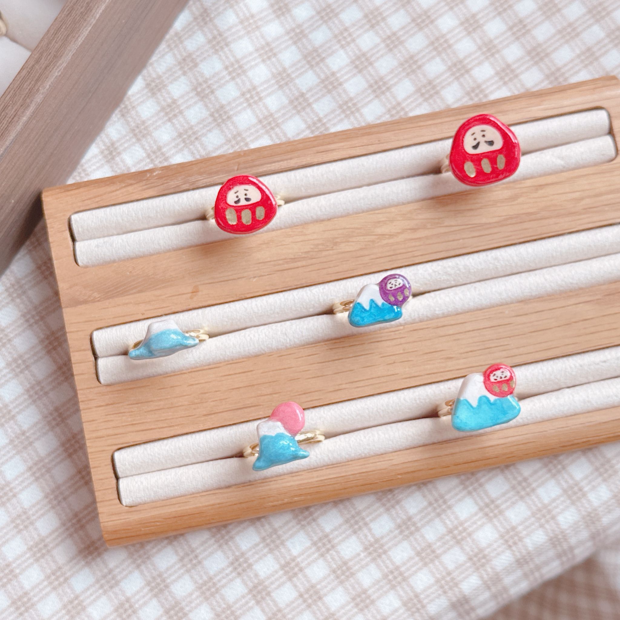 手繪小戒指 達摩🔴富士山🗻日出🌅