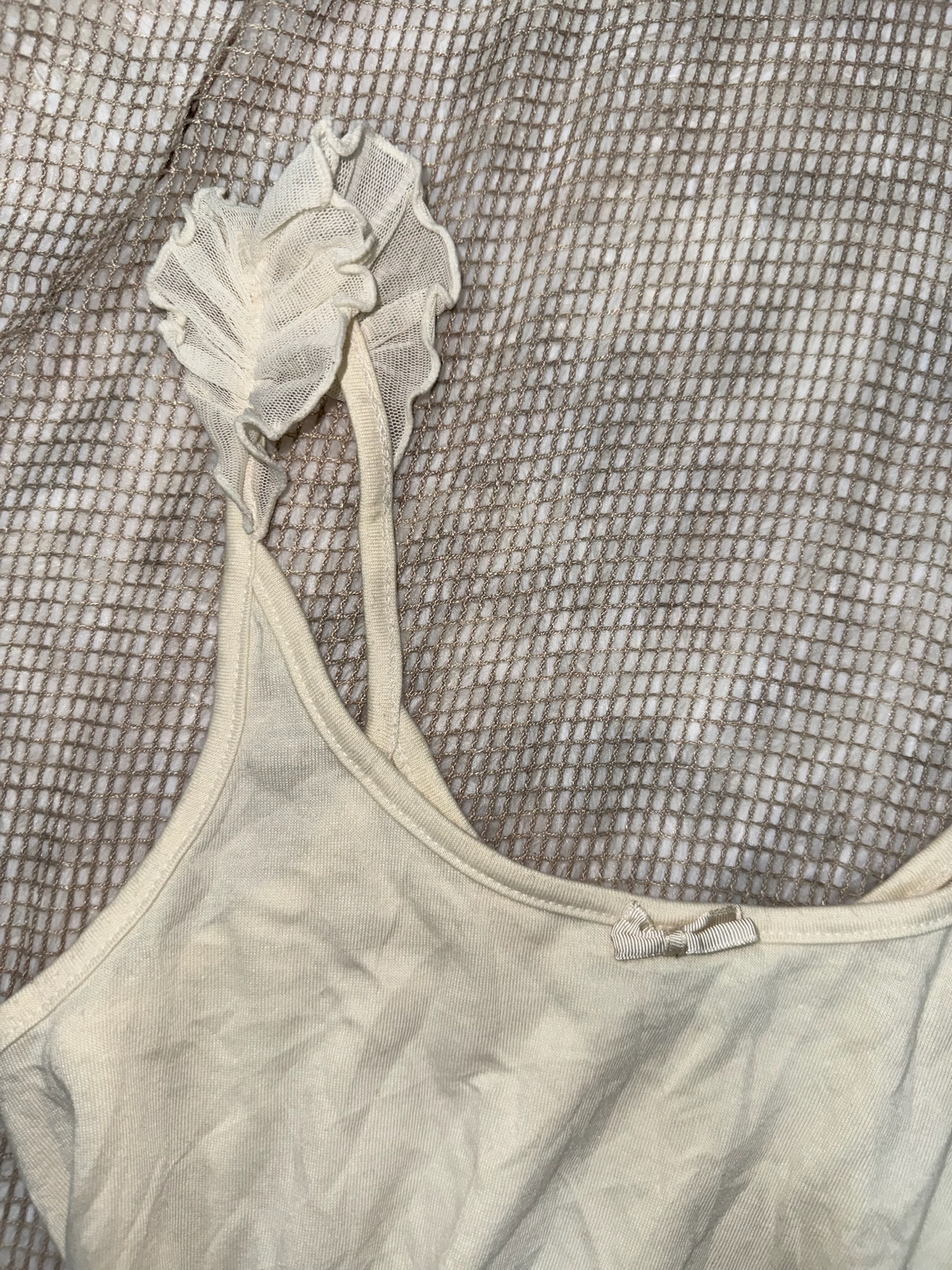 Cream Double-Layered Mesh Hem Camisole Top