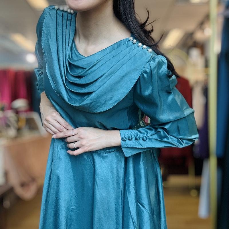 Vintage Japanese Turquoise Blue with Pearl Accent Cocktail Dress (MT2260-27)