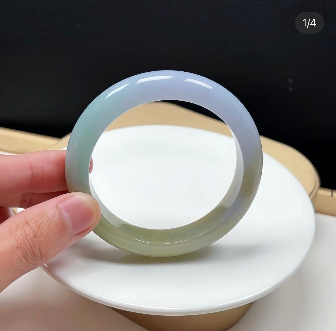 54.8mm 天空藍甜綠翡色三彩福鐲（附送香港鑒定證書）