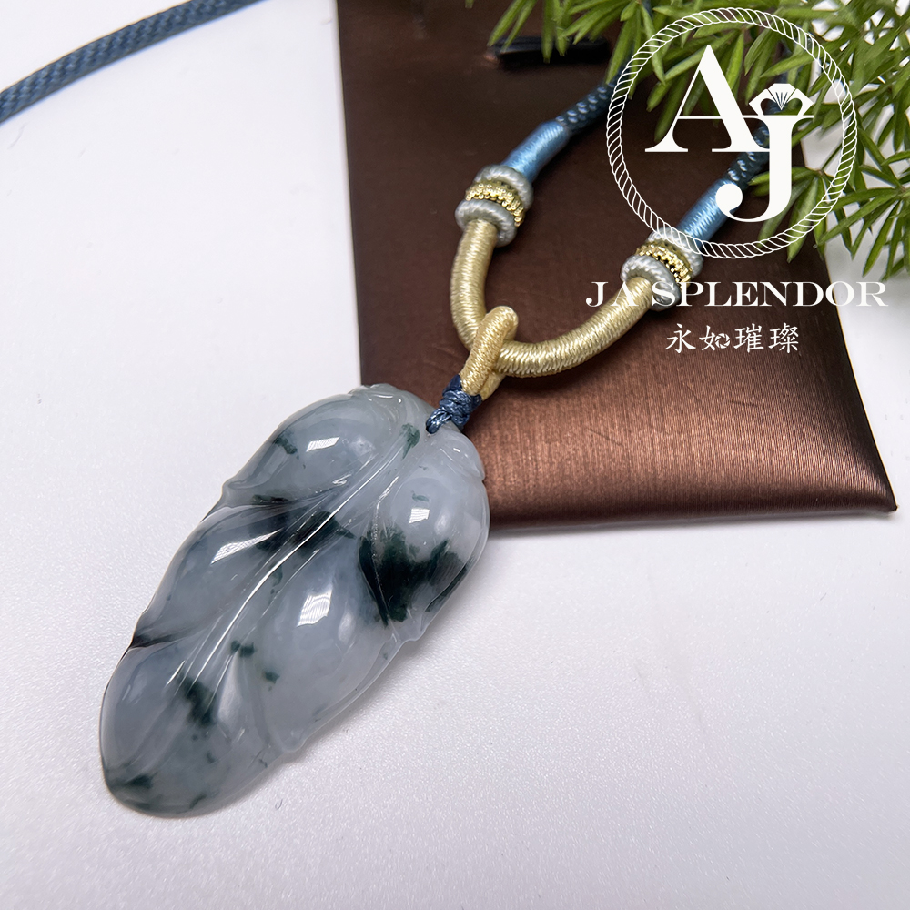JN-991 天然翡翠A玉 冰潤厚莊飄花事業有成/玉葉吊墜