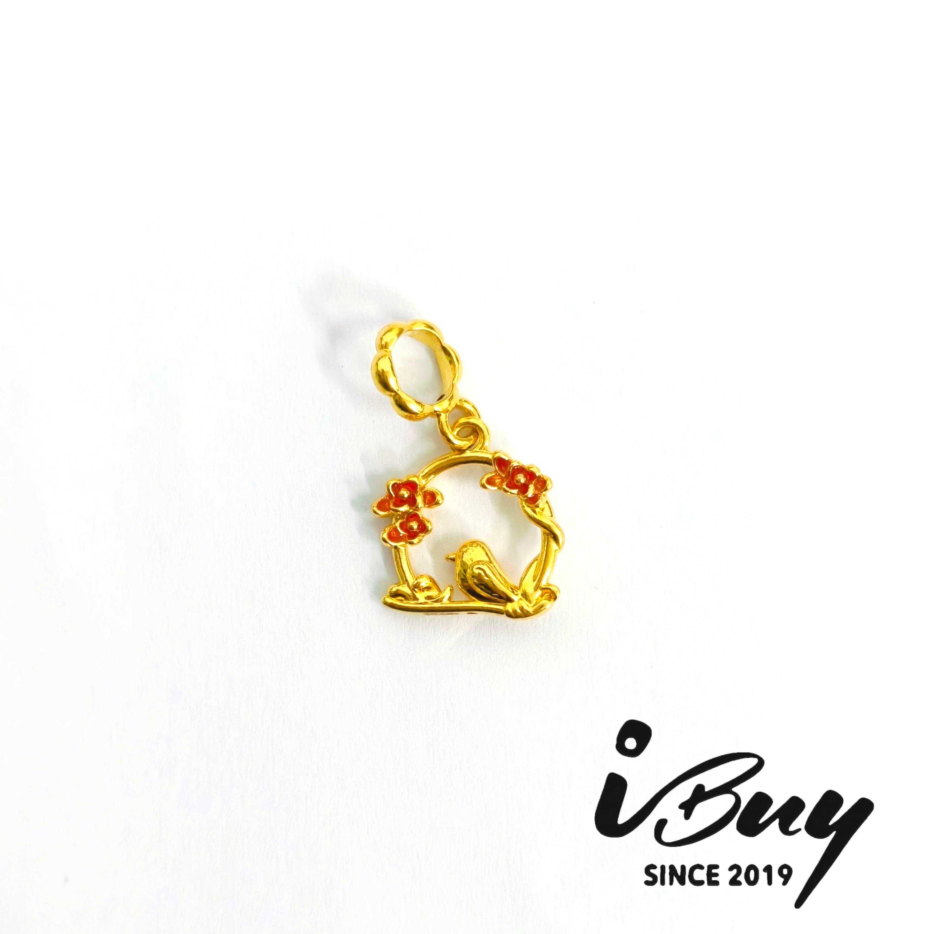 916 HARD GOLD BIRDSONG AND FLORAL FRAGRANCE ORANGE-REN CHARM BEAD 916 硬金 橘红色鸟语花香 串咀