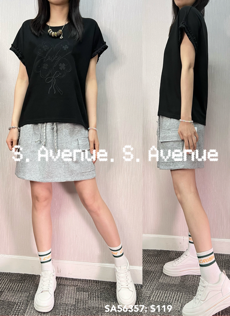 SA56357: 短袖波浪邊暗花tee