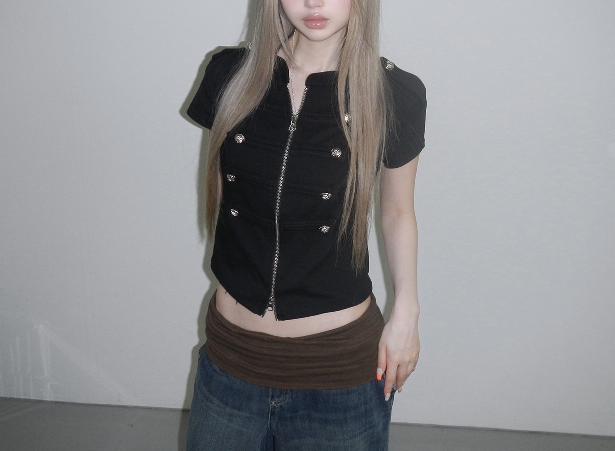 Napoleon Cropped Zip-Up Top