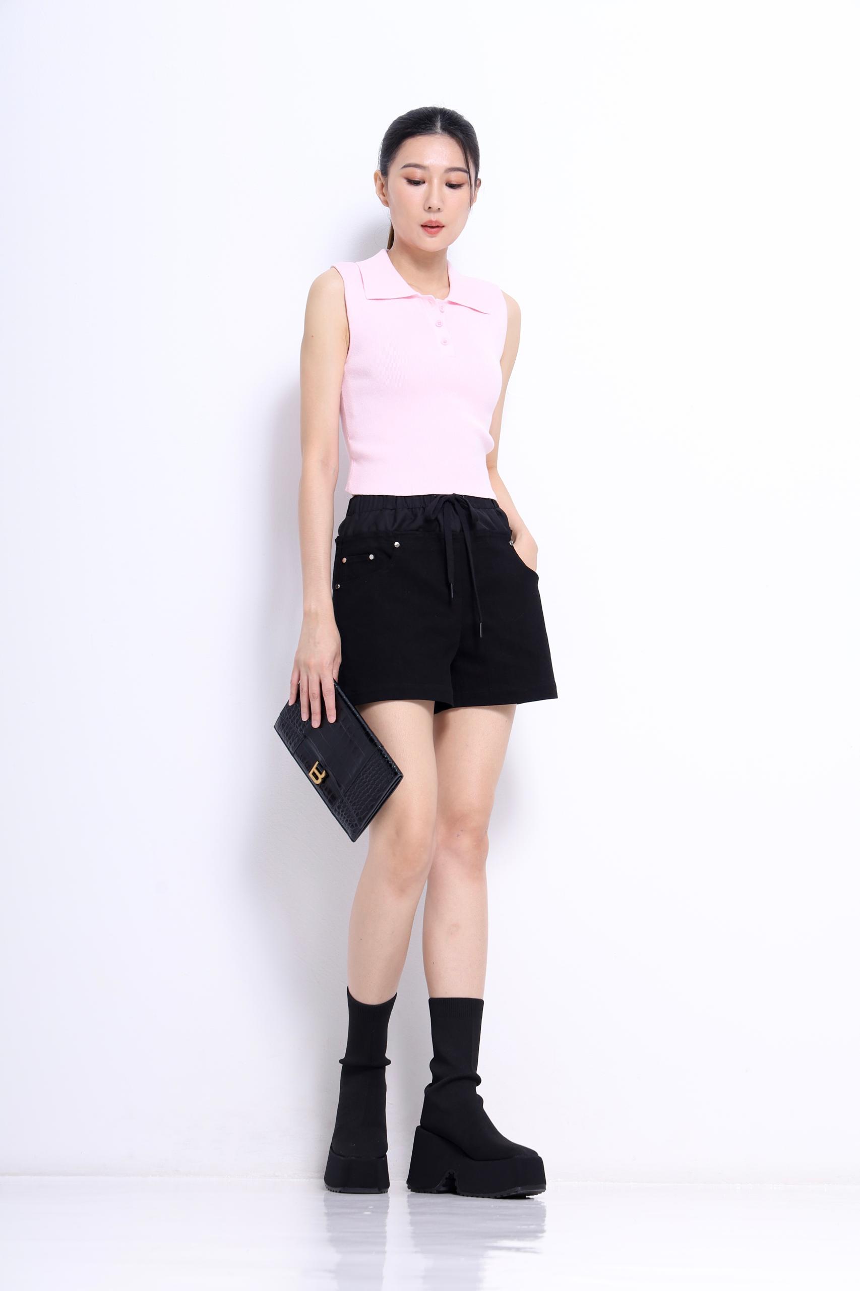 CB2760 SLLVLESS COLAR KNIT TOP