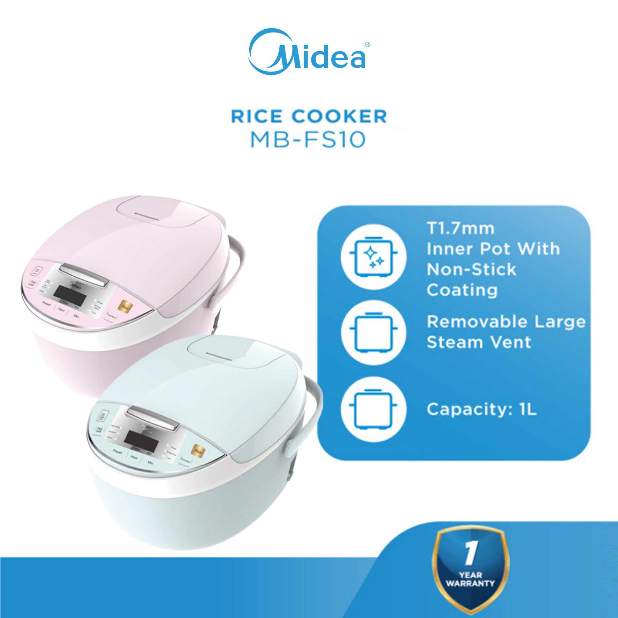 Midea 1.0L Digital Rice Cooker Blue (MB-FS10-GN)