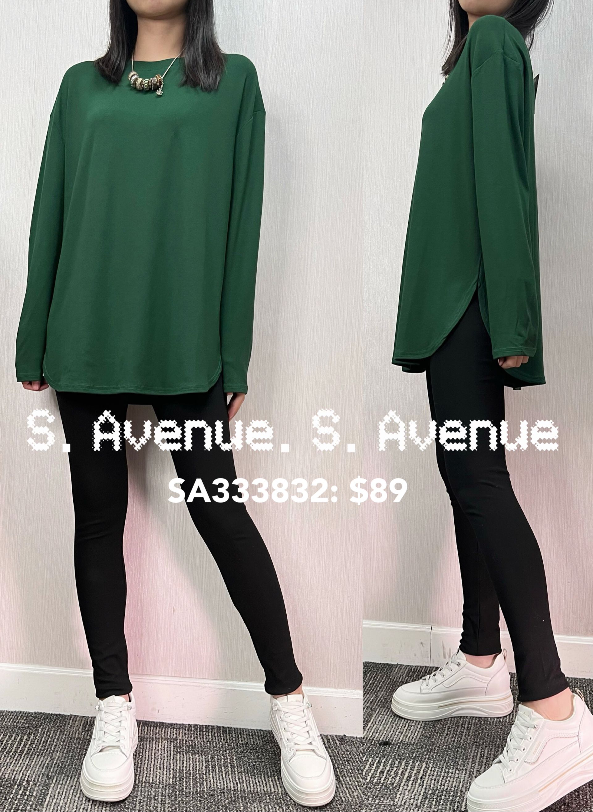 SA333832: 長袖圓領淨色長身遮hip打底衫