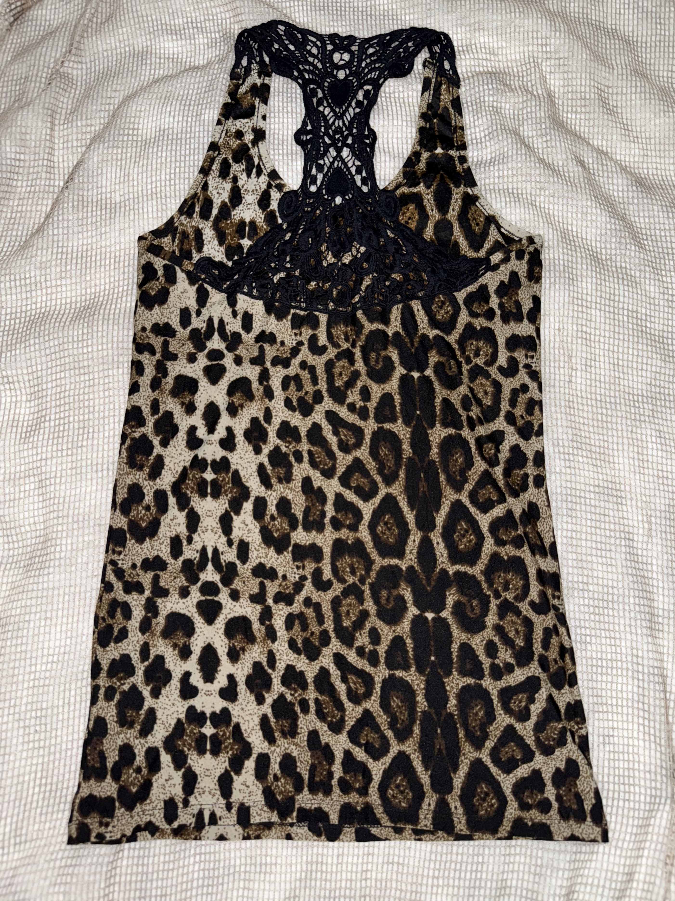 Embellished Leopard Tank with Lace Back