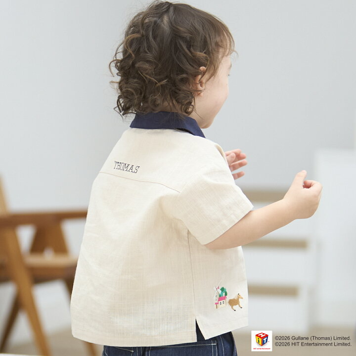 🇯🇵預訂 日本直送🇯🇵Petit Main x Thomas湯瑪士小火車系列兩色刺繡貼花梭織布短袖恤衫