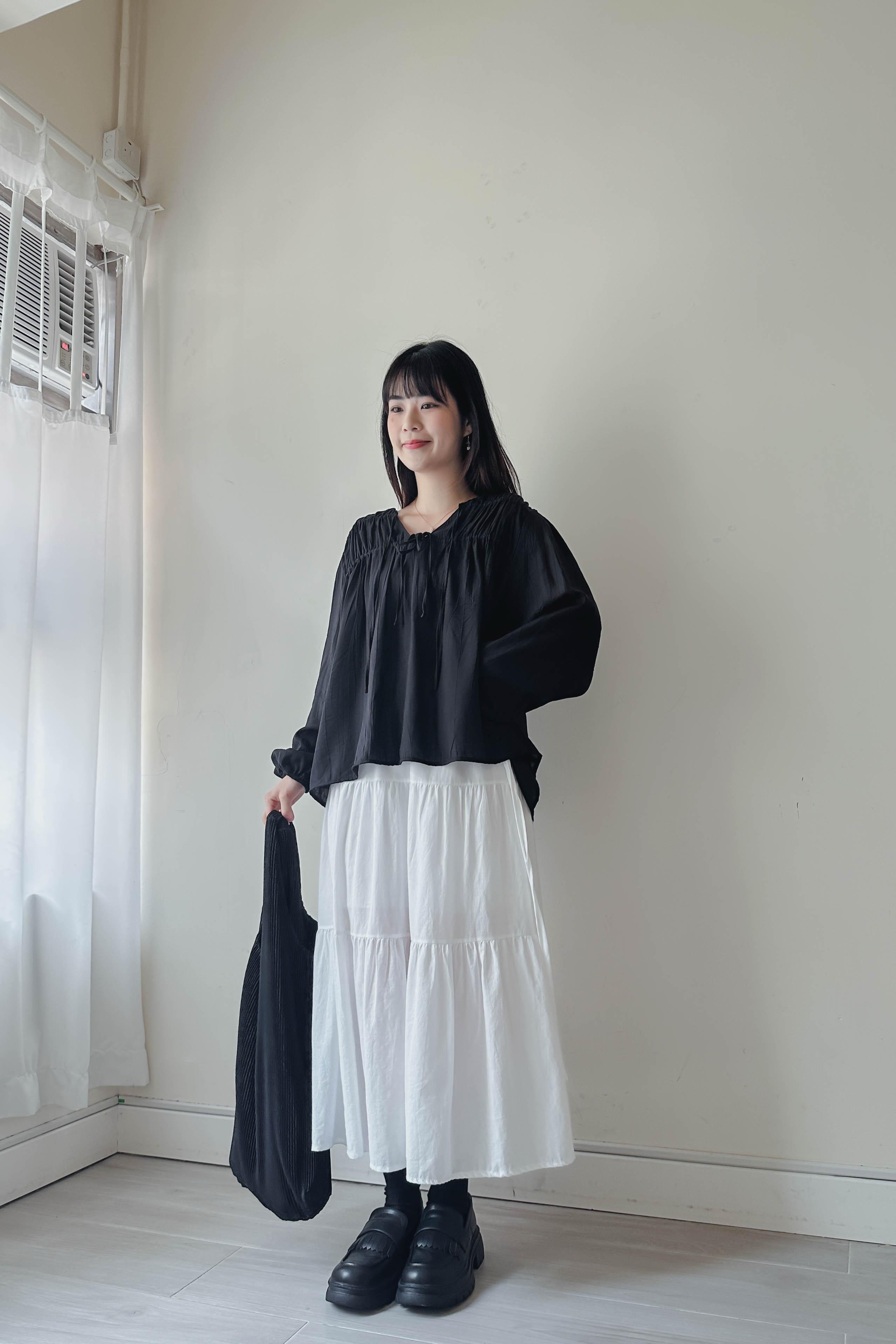 格紋細褶側綁蛋糕裙 (兩色入)