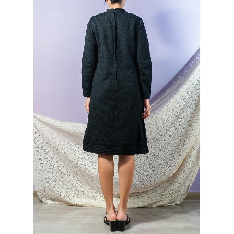 Vintage C.a. 1960s Knitted with Texture Little Black Dress / 60s MOD Winter Shift Dress(BG050)