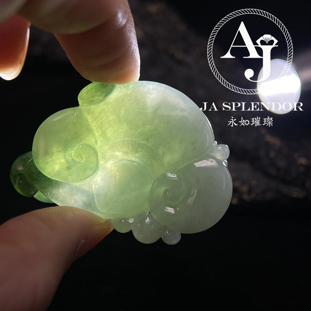 JN-3365 天然翡翠A玉 冰種精雕俏色招財如意貔貅吊墜