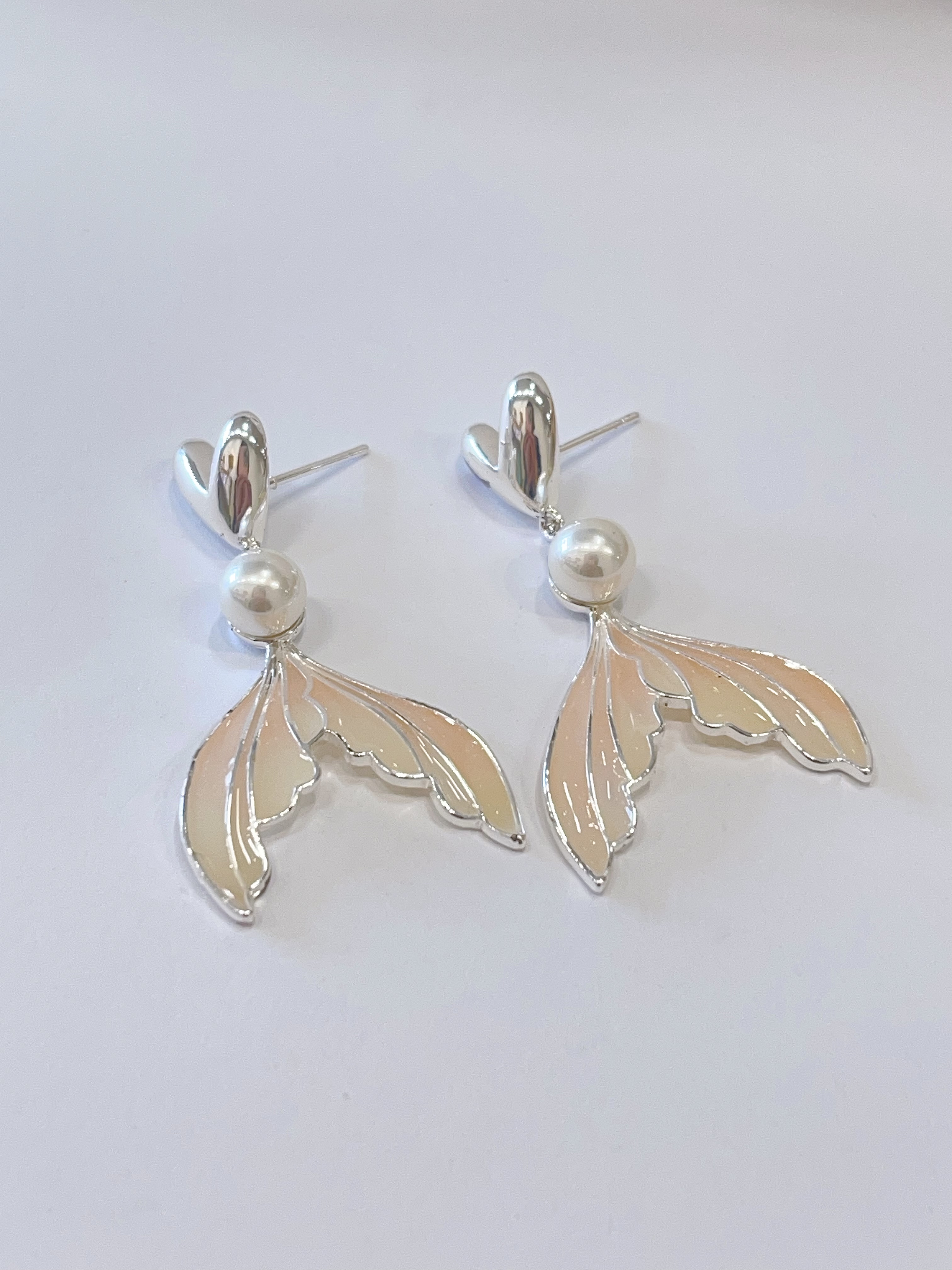 渐变色人鱼尾珍珠耳环