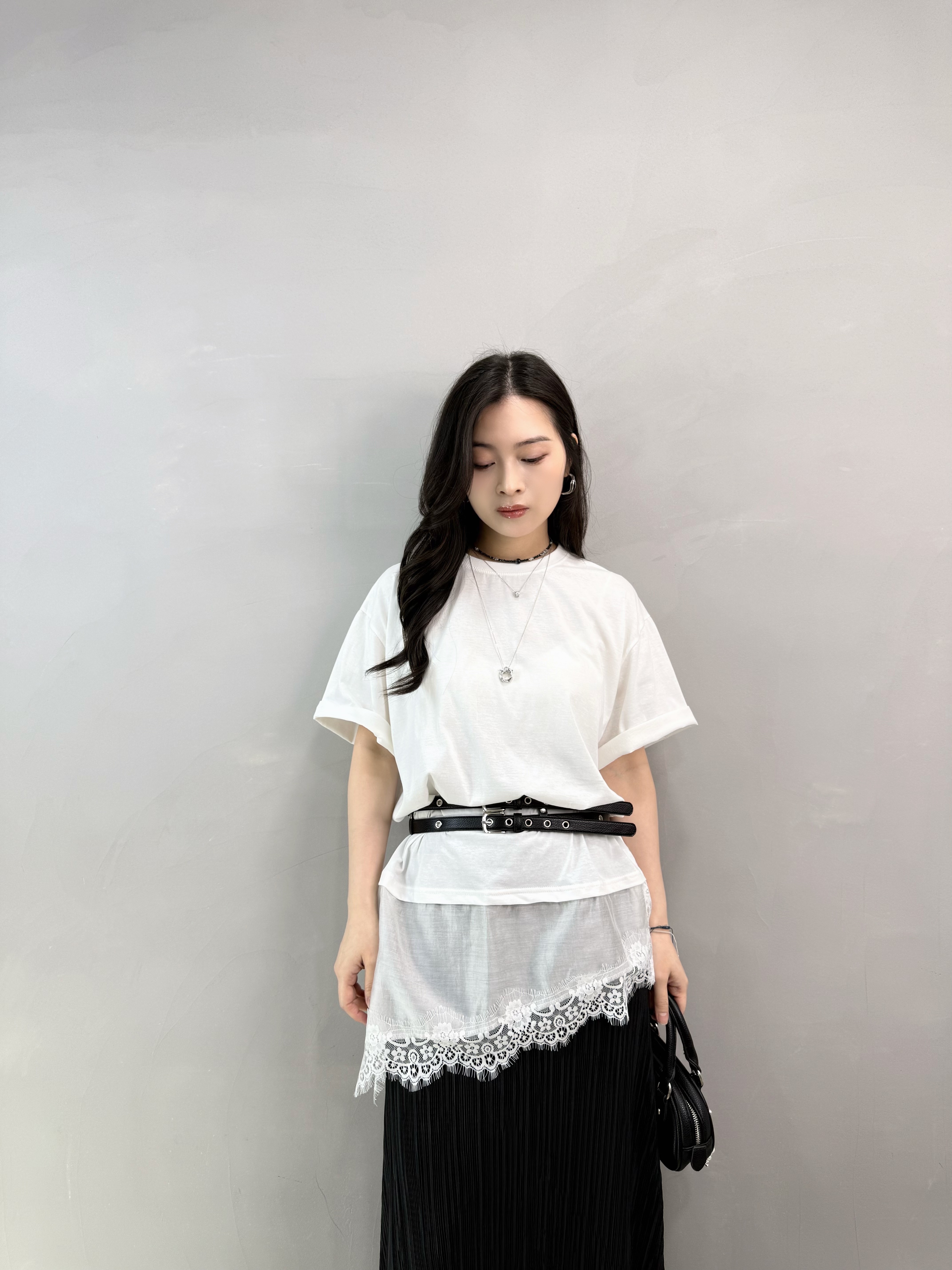 L86 拼Lace開叉Tee