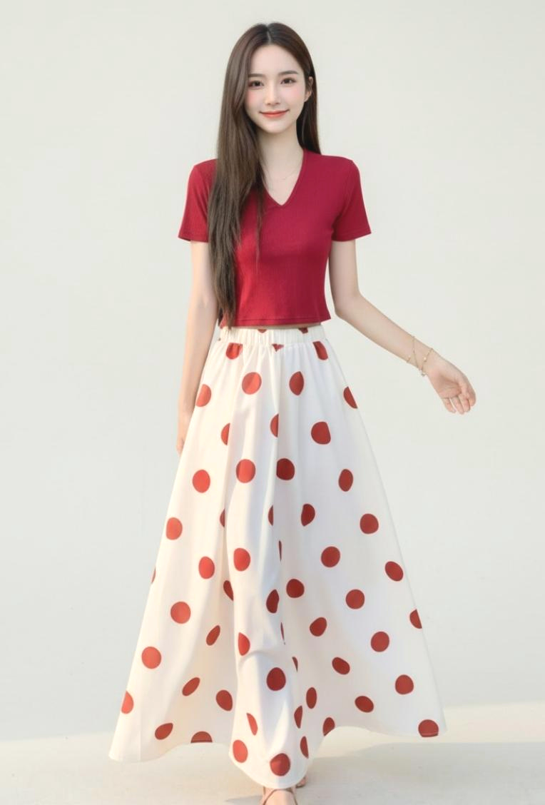 Red Dot Maxi Skirt