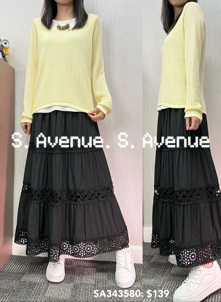 SA343580: 長袖假兩件通花線top