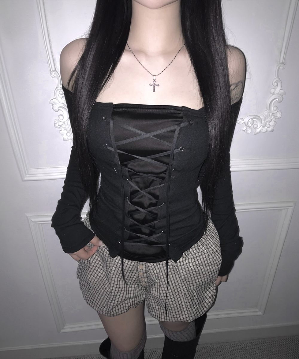 Off-Shoulder Satin Lace-Up Top