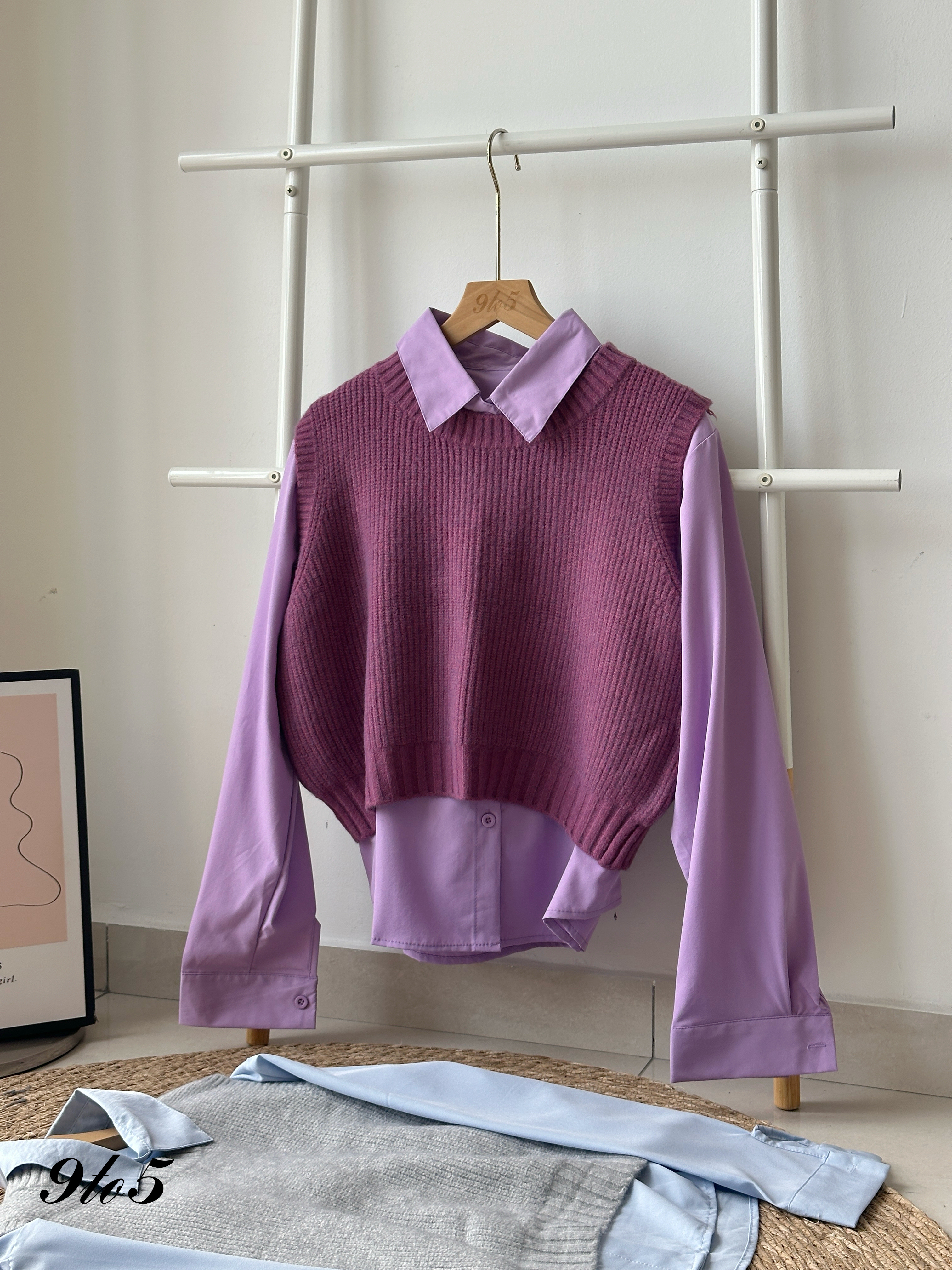 T4116 Knit Vest with Shirt Matching Set - 3 Colors 