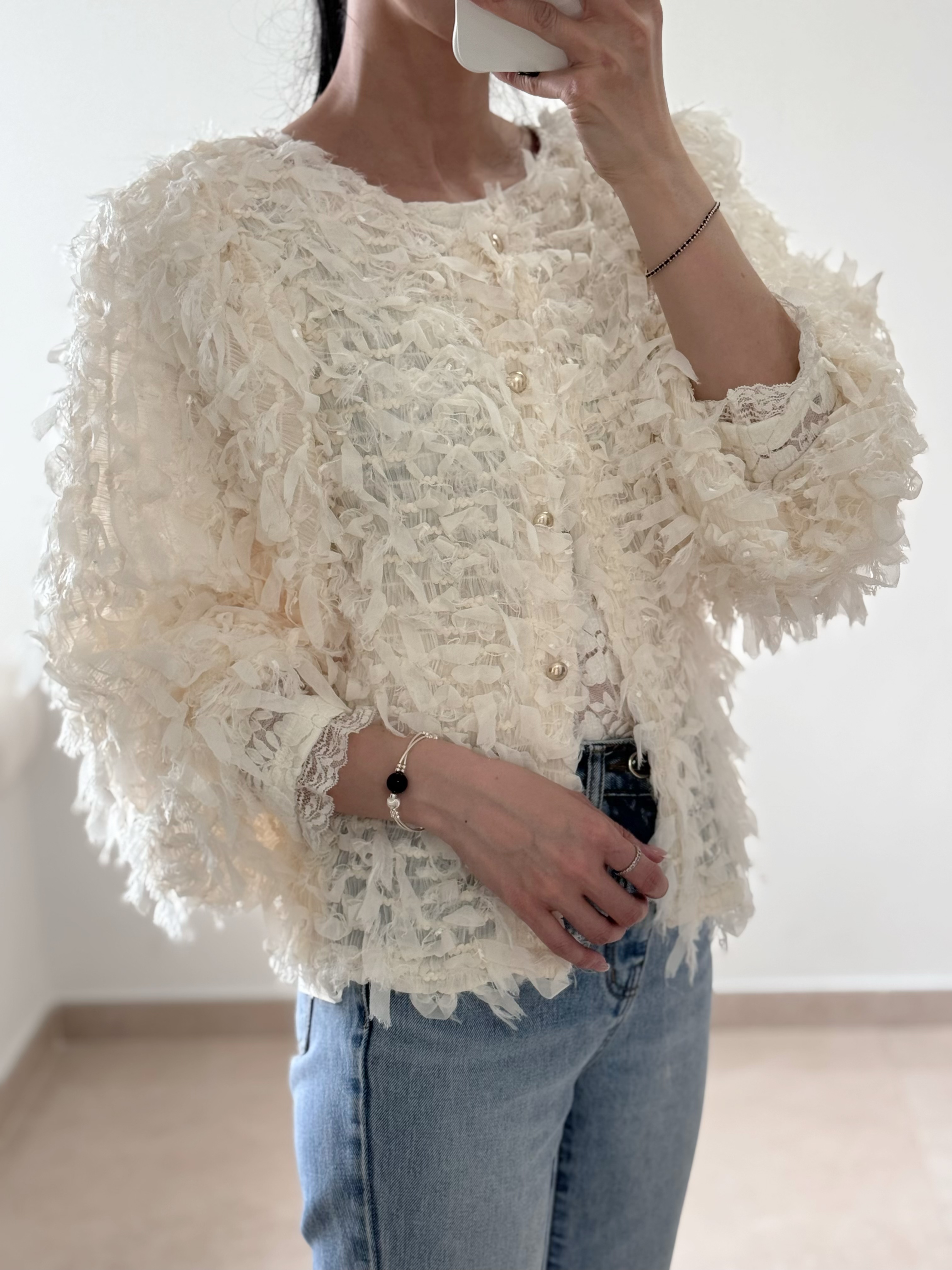 Elegant chiffon lace ribbon cardi