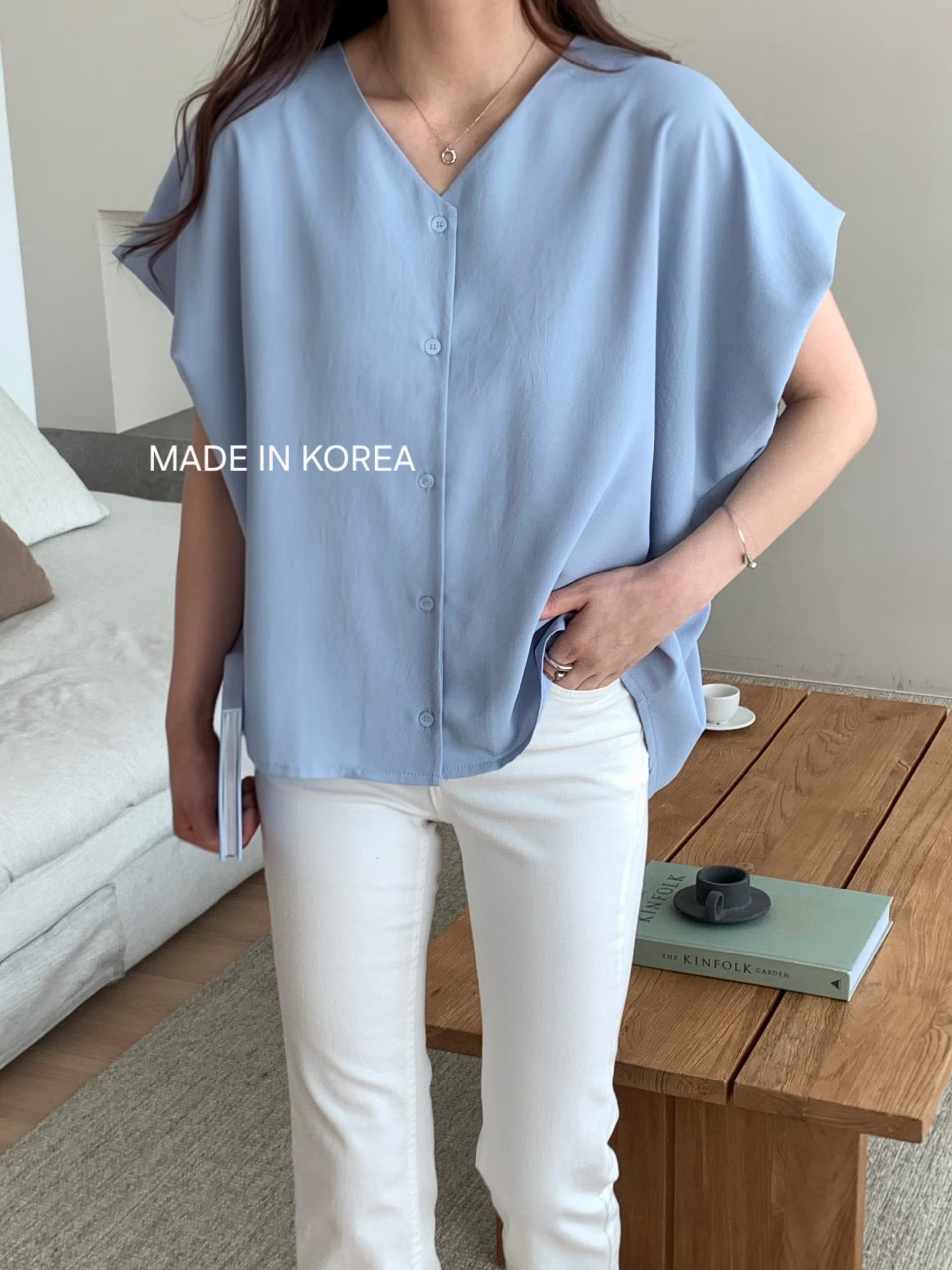 G6281 韓國🇰🇷V領淨色鬆身恤