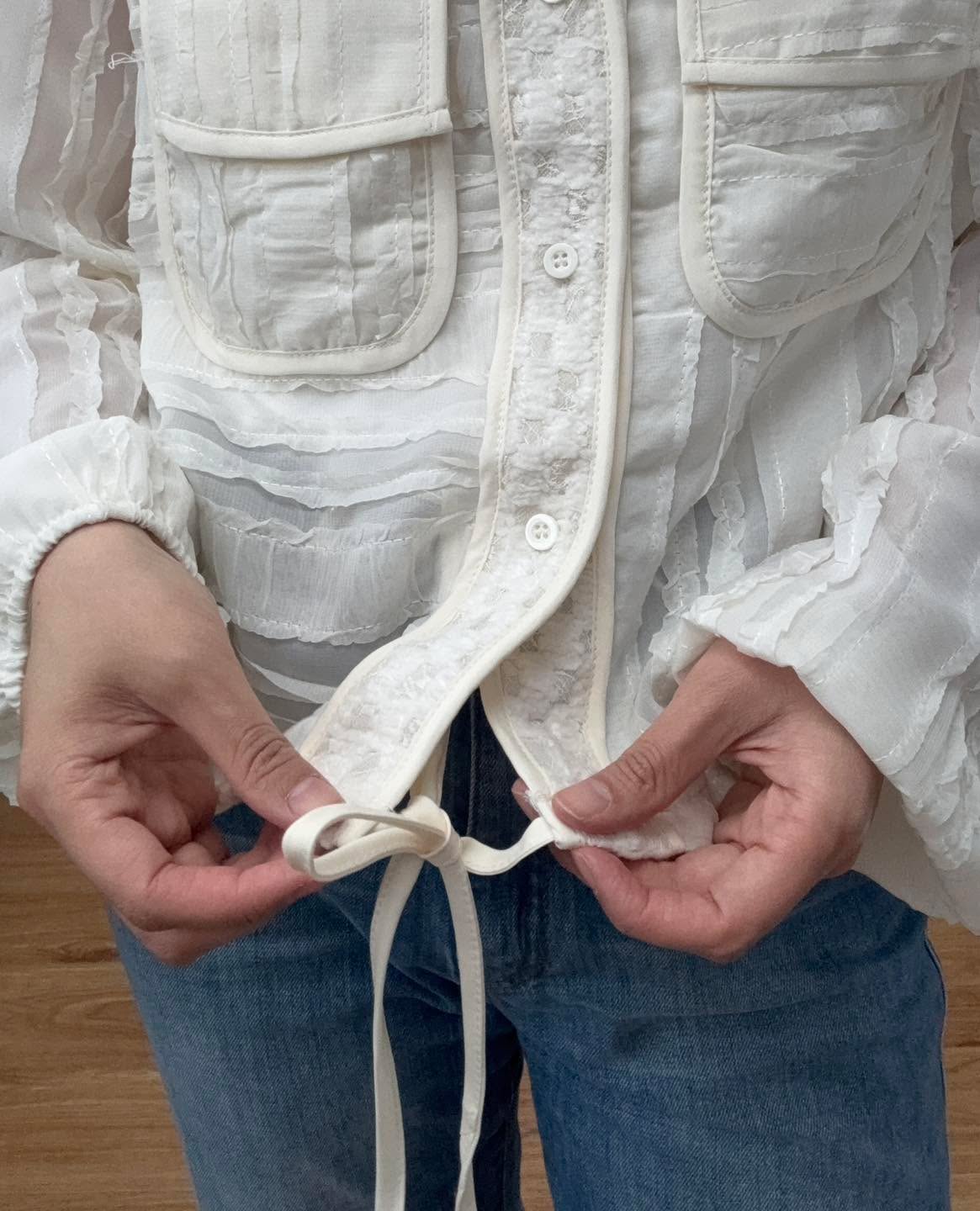 鏤空v領束腳恤衫外套