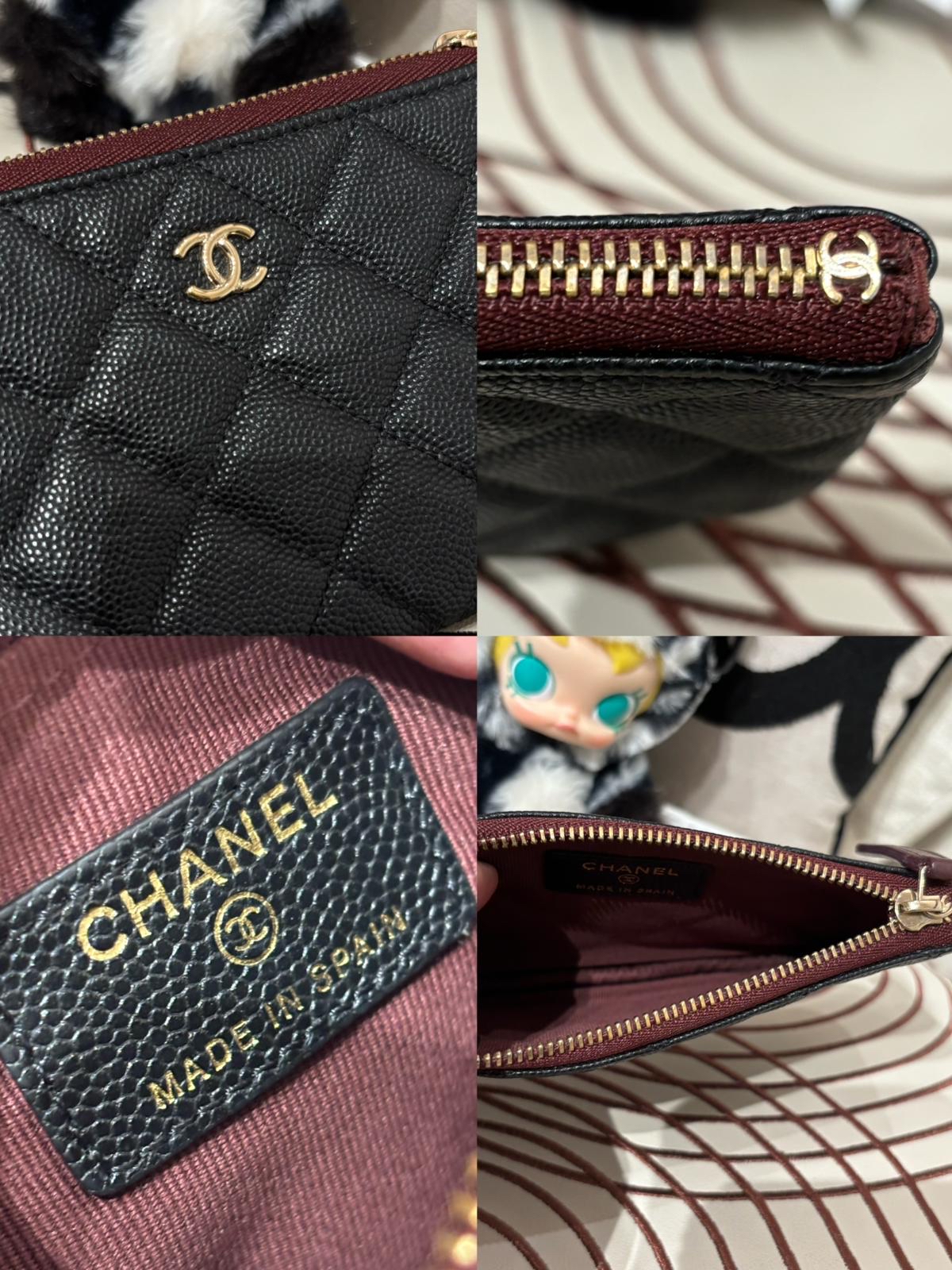 Chanel zip pouch o case 黑色荔枝牛皮金扣zip wallet 100%Authentic, 98%new ✅晶片✅Dust bag